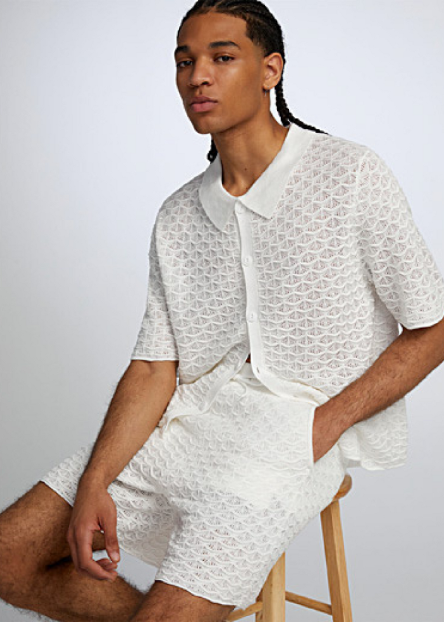 Resort Crochet Knit Button Polo
