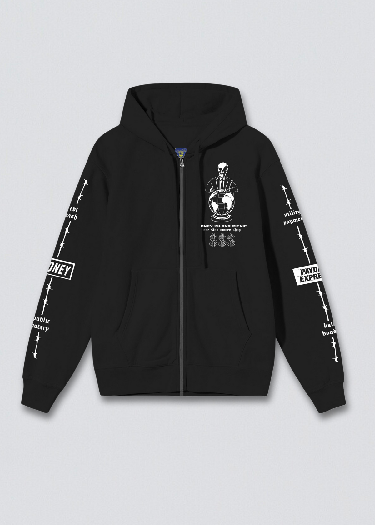Check Cashing Graphic Zip Up Hoodie - Black