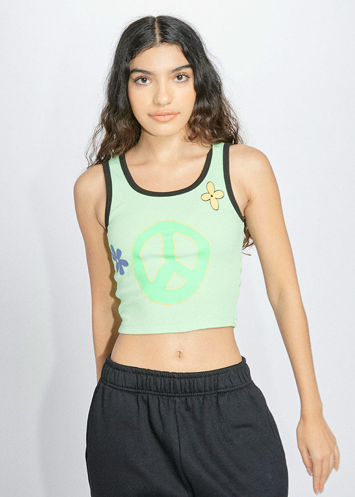 
                      
                        Peace Power Ribbed Ringer Tank Top
                      
                    