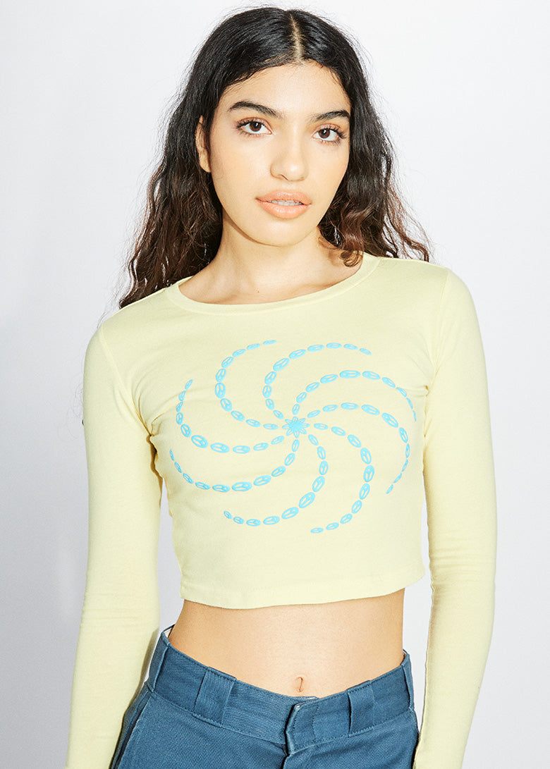 Peace Spiral Puff Print Long Sleeve Crop Top